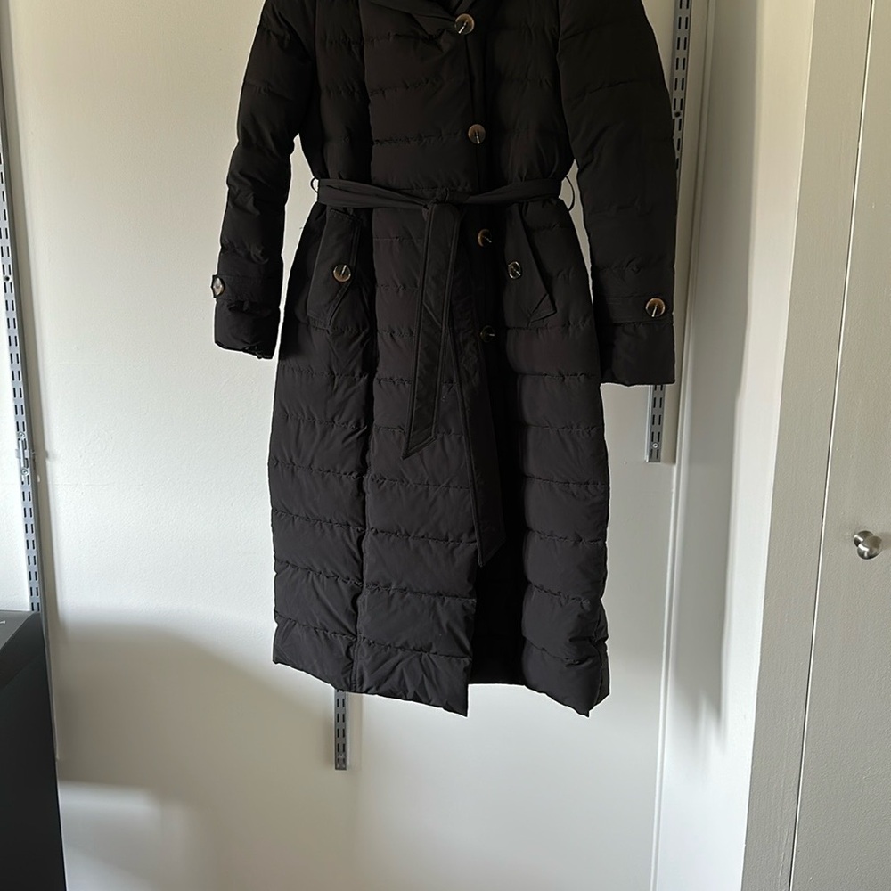 Black Full-Length Puffer Coat with Belt